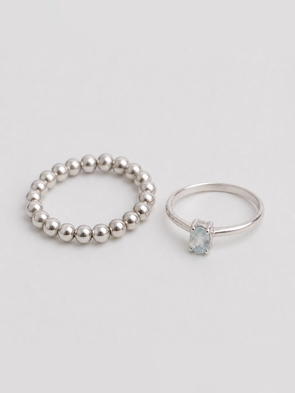 Silver Beaded Hoop Ring And Sterling Silver Ring With Aquamarine Gem